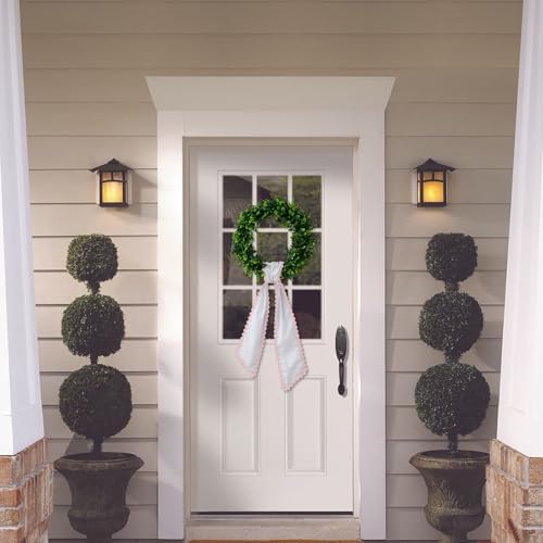 DYSHAYEN Wreath Sash for Front Door, White with Pink Trim