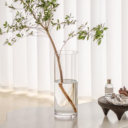 Tall Modern Clear Acrylic Cylinder Flower Vase 4x12 Inch Set of 2
