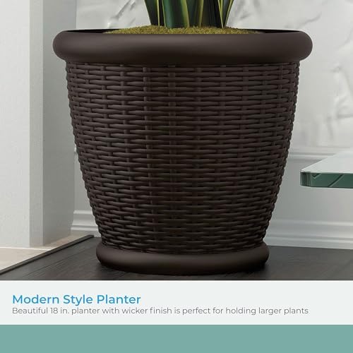 Suncast 3 Pack Wicker Planter w/Drillable Drain Holes, Decorative Indoor/Outdoor Pot, 18in, Java
