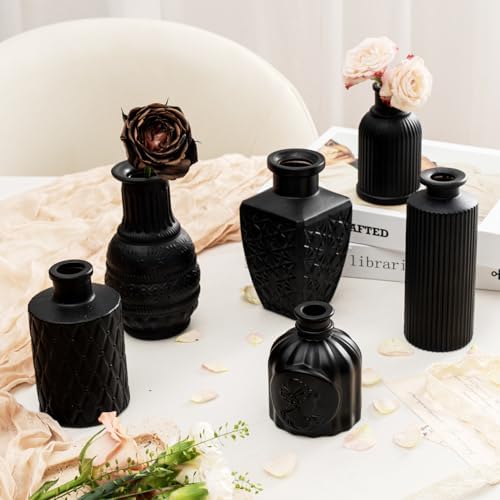 Black Glass Bud Vase Set of 22 Pcs,Small Bud Vases in Bulk,Glass Crystal Flower Vases Table Centerpieces for Party Event Wedding Decor Baby Shower Decorations (Classic Black, 22 Pcs)