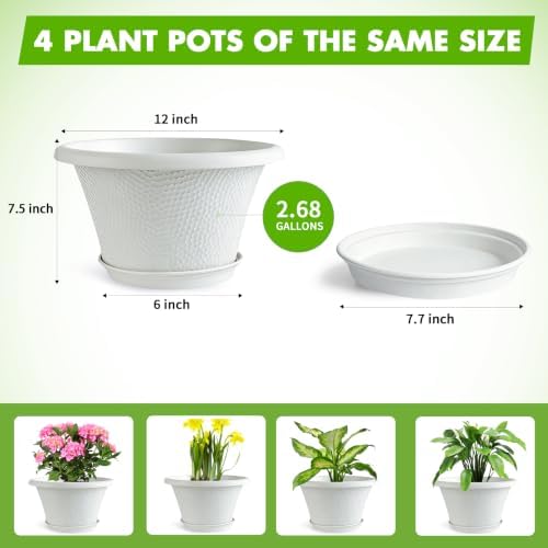 Quarut 12 Inch Pots for Plants,4 Pack Large Flower Pots with Drainage Hole