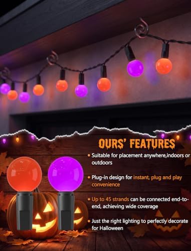 26FT Halloween Globe Mini String Lights, 50 LED Orange Purple Spooky Lights