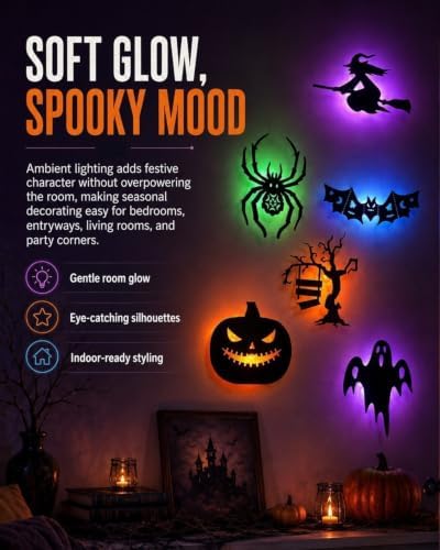 Halloween LED Wall Decor Lights 3D Light up Bats Silhouettes Decoration