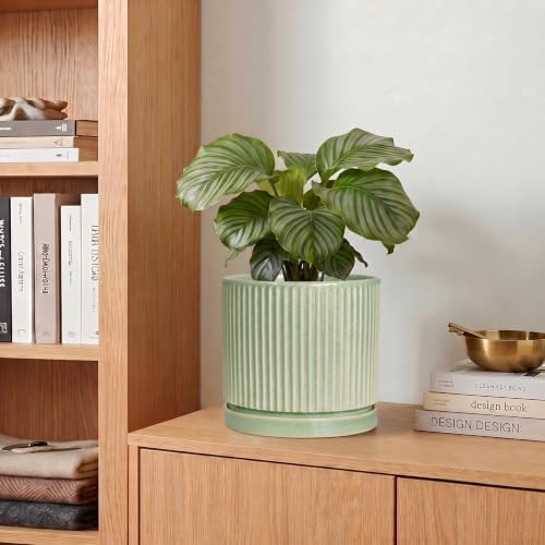 6 Inch Planter, Ceramic Plant Pots, Round Pots for Plants, Green