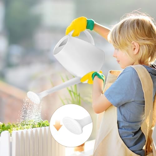 Plastic Watering Can - for Indoor and Outdoor House Plant Garden - with Long Spout - 1/2 Gallon - White
