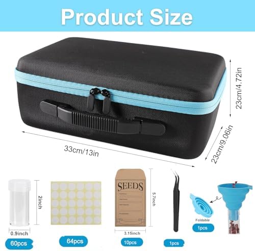 60 Slots Seed Storage Organizer with 10 Seed Envelopes,Sturdy Seeds Saving Storage Box with Zipper Bag Label Stickers(Seeds not Included), Seed Storage Container for Flower Plants Garden (60 Slots)