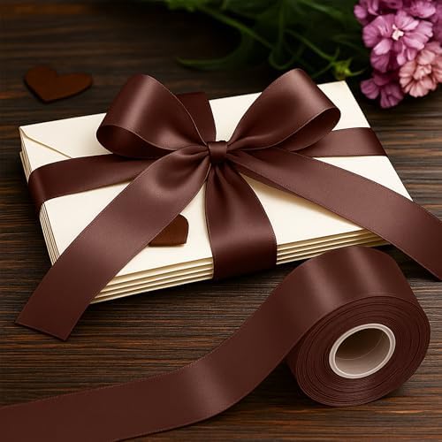 1 1/2 in 30 Yards Brown Ribbon for Gift Wrapping Birthday Christmas Decor