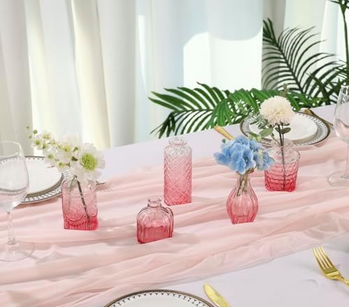 5pcs Pink Glass Bud Vase Set, Small Flower Vases for Centerpieces in Bulk