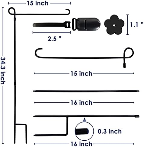 YEAHOME 3PC Garden Flag Holder Stand, Weather-Proof Yard Flag Pole Black Metal Powder-Coated Flagpole with Tiger Clip and Rubber Stopper for Garden Flags Outdoor Decorations