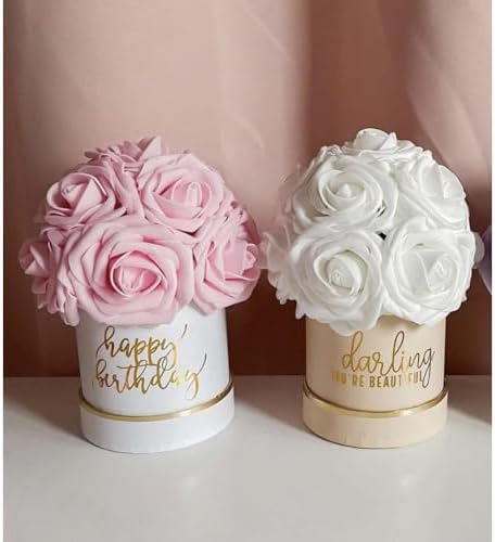 UNIKPACKAGING Set of 6 pcs, Small Round Shaped Flower Gift Boxes, 4" dia. x 4" inch, for Unique Flower and Gift Arrangements, Partry Favors (ALL White)