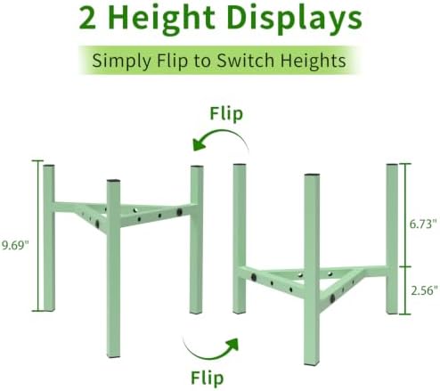 Aripark Plant Stand Indoor Adjustable, Metal Modern Small Plant Stands, Heavy Duty Stable Plant Pot Flower Holder Indoor Outdoor Corner, Fit 8 9 10 11 12 inch Pots, Green (Pot & Plant Not Included)
