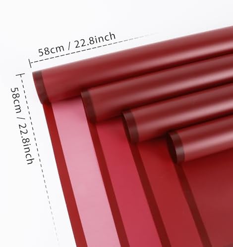 FUHITIM 20 Sheets Flower Wrapping Paper (Translucent Wine Red)