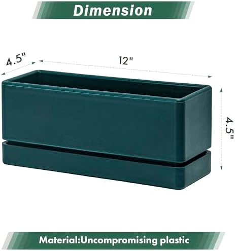 D'vine Dev Rectangular Planter, 12 x 4.5 in, Green, Set of 1, 76-X-C-1