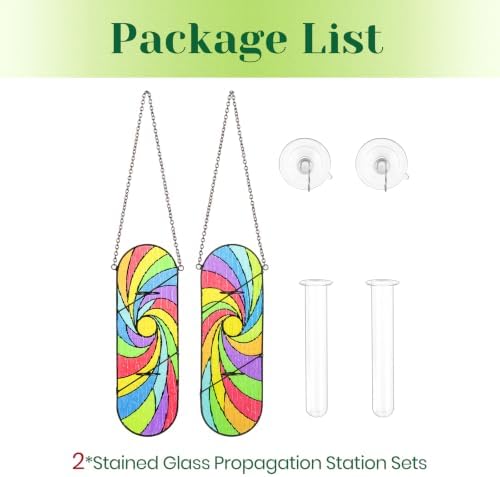 Hewory Stained Glass Window Hanging: 2PCS Propagation Stations, Rainbow