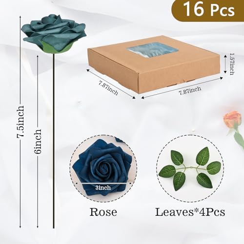 BLEUM CADE 16Pcs Artificial Flowers Fake Foam Roses with Stems for Wedding
