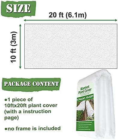 Plant Covers Freeze Protection 10 ft x 20 ft Floating Row Cover 0.9oz/yd² Garden Fabric Plant Cover for Winter Frost/Sun Pest Protection (10FT X 20FT)