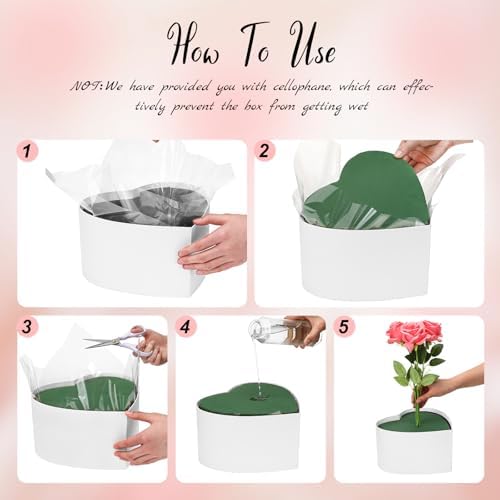 Nuenen Heart Gift Boxes for Her Him with Lid & Floral Foam Set, Grad Flower Gift Box with Clear Cellophane 9.8 x 9 x 5 Inches for Wedding Bridesmaid Birthday(White)