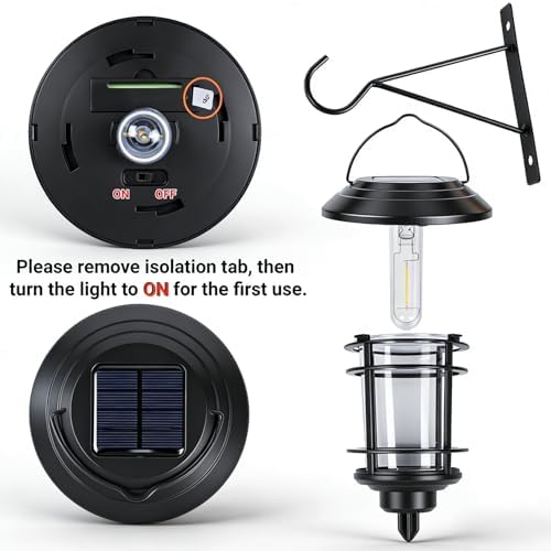 Dynaming 2 Pack Solar Lanterns Outdoor, Hanging Lantern Solar Garden Lights with Edison Bulb, Wall Mounted LED Light Auto On/Off, Waterproof for Garage Stair Patio Front Porch Yard, Warm White