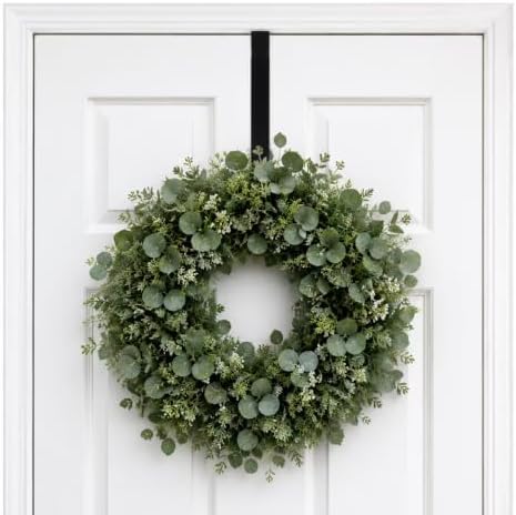 Sattiyrch Adjustable Wreath Hanger for Front Door, 14-24 Inch Ultra Thin Hook Heavy Duty Wreath Holder Supports up to 22 lbs,Black
