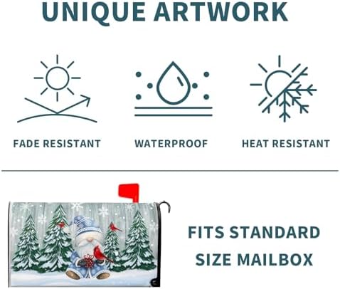 Winter Cardinal Birds Mailbox Cover Winter Gnome Mailbox Covers Magnetic Large Size 21x25.5 Inch Christmas Tree Mailbox Wraps Post Letter Box Cover Xmas Holiday Decorations for Home Garden Yard