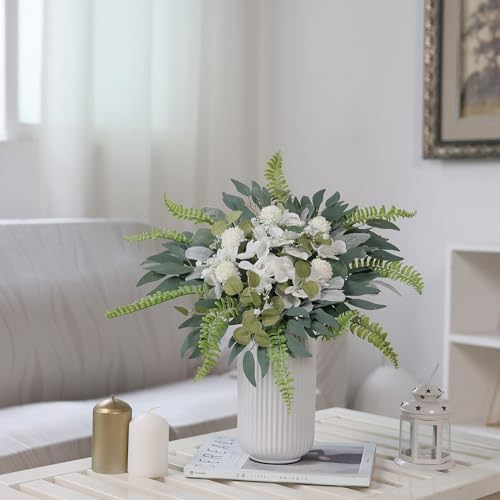 65 Pcs 8 Kinds Artificial Greenery Stems Box Set(Dusty Green & White)