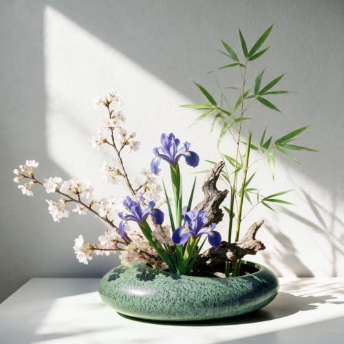 Ikebana Vases with Flower Frog, Ceramic Flower Frog Vase for Ikebana Flower Arrangement, Japanese Ikebana with Kenzan, Decorative Ikebana Bowl for Home Decor, Gift for Flower Lovers