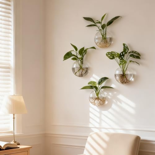 Wall Propagation Planters, 4 Pack Oblate Hanging Plant Holder Vase