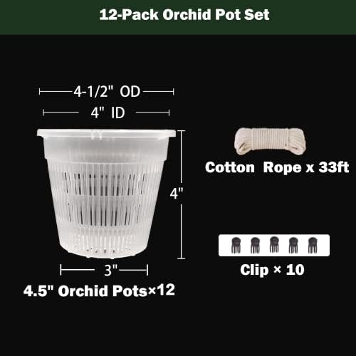 Orchid Pots, 12 Pack 4.5in Orchid Pots with Holes, Breathable Slotted Orchids Planter for Small and Medium Sized Orchids(12Pcs 4.5in)