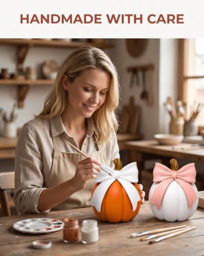SHEHIM 2-Pack Fall Decor Decorative Resin 6'' Pumpkin Decorations with Bows
