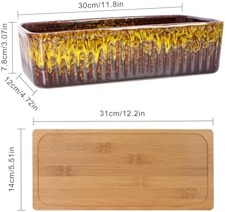 Succulent Pots, 12'' Long Rectangle Planters with Tray, Windowsill Planter