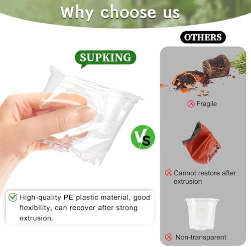 SupKing Clear Nursery Pots 5/4/3.5 Inch Plastic Seed Starter Plant Flower Pot with Drainage Holes for Transplanting Succulents Cuttings Seedlings 15 Labels (12Pcs)
