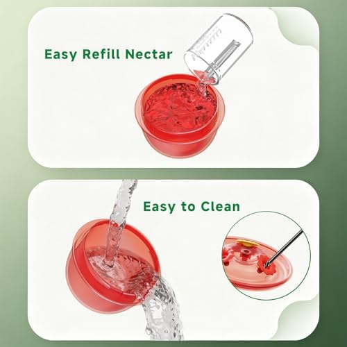 Window Hummingbird Feeder with Strong Suction Cups, Small Hummingbird Feeder for Window with Ant Moat, Bee-Proof Feeding Ports & Sun Shades, Easy to Refill and Clean for Up-Close Viewing Bird