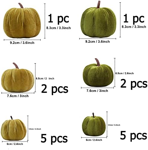 Woration 16pcs Fabric Fake Velvet Pumpkins Set Decoration Green Series
