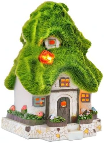 TERESA'S COLLECTIONS Flocked Garden Statue and Figurine Fairy House with Solar Outdoor Lights, Resin Garden Decor