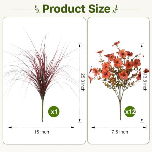 INSPRING Fall Artificial Mums for Outdoors 12 Pcs, UV Resistant Fall Flower