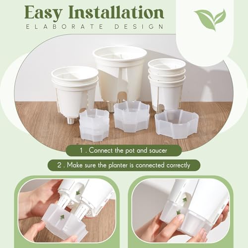 Wonderjune Self Watering Planter, 4.72'', 5.91'', 7.09'', White, 9 Pcs