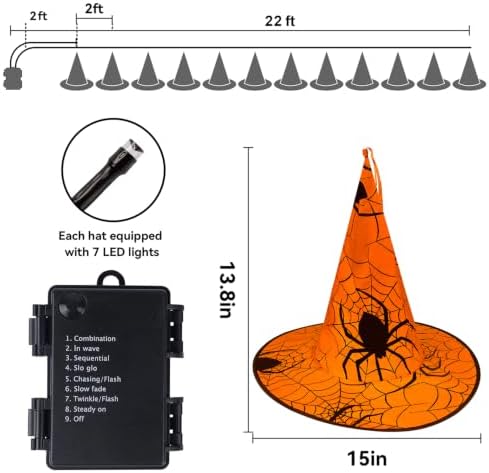 WATERGLIDE Halloween Decorations, 12Pcs Lighted Hanging Witch Hats 8 Modes