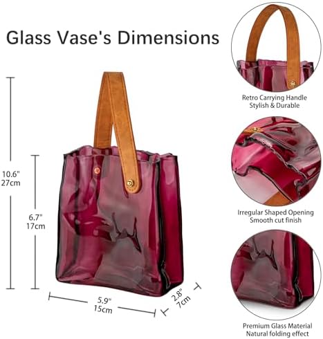 Glass Purse Vase for Flowers Brownish Purple Vases for Centerpieces
