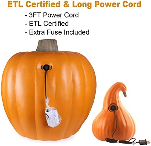 2Pack Jack O Lanterns - Large Halloween Pumpkin Lantern with Pre-lit LED Bulbs - Gaint Indoor/Outdoor Light Up Pumpkins for Halloween Decoration in Garden Patio Front Door Decor