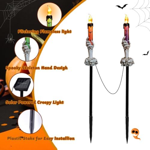 YBB 5 Pack Solar Skeleton Ghost Hands Candle Stake Pathway Lights