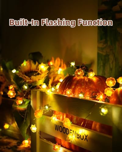 Fall Decor Lights 10Ft 30 LEDs Thanksgiving Decoration Battery Operated Acorn 3D Pumpkin Maple Leaf String Lights Fall Lights for Home Autumn Garland Harvest Halloween Party Christmas