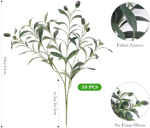 18in 10PCS Artificial Olive Branches for Vase Fake Greenery Stems