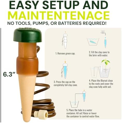 Blumat Classic Self-Watering Stakes - Prevents Overwatering and Underwatering for Healthy Growth While You are Away - Ideal for Indoor Plant Watering, 3 Pack, w Adapter