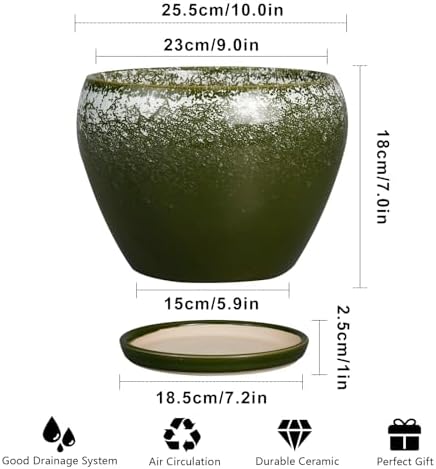 Ceramicfor 10 Inch Planter Pot, Ceramic Pots for Plants, Dark Green