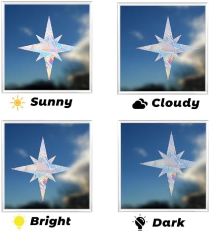 60 Pcs Star Window Decals to Prevent Bird Strikes - Anti-Collision Window Stickers for Birds, Rainbow Vinyl Suncatcher Stickers, Reusable Static Clings for Bird Window Deterrent, No Glue Needed