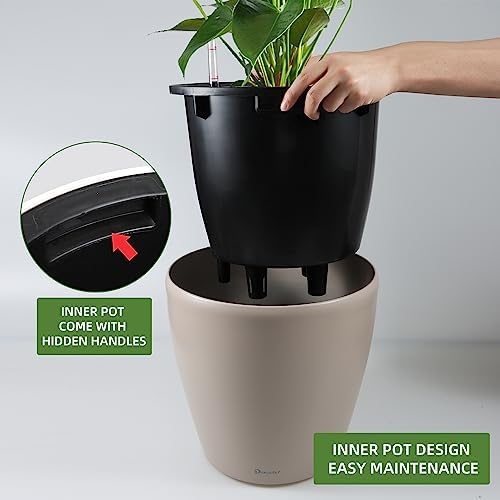 Dexceder 15x14 Self Watering Planter with Wheels (Taupe Matte)