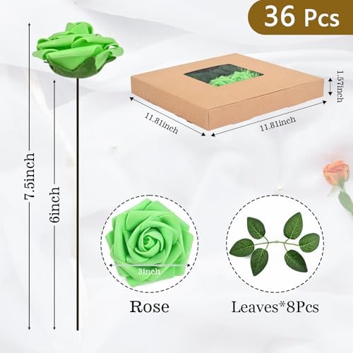BLEUM CADE 36Pcs Artificial Flowers Fake Foam Roses with Stems for Wedding