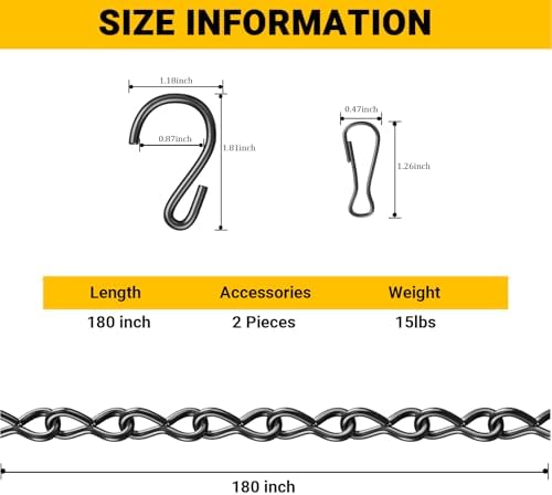 garini 180Inch Black Hanging Chain,Hanging Basket Chain for Planters