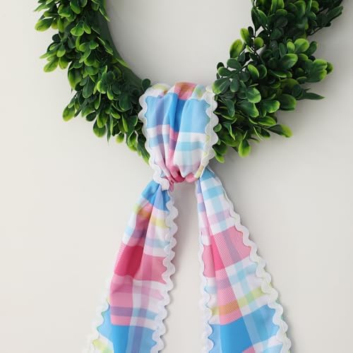 DYSHAYEN Wreath Sash for Front Door, Rainbow Gingham