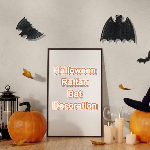 Wonderjune 2 Pack Halloween Rattan Bat Decorations 15.8'' and 9.8 '' Black Woven Bats for Hanging in the Tree, Porch, Yard, Lawn, Indoor, Outdoor, Rustic Modern Farmhouse Decor